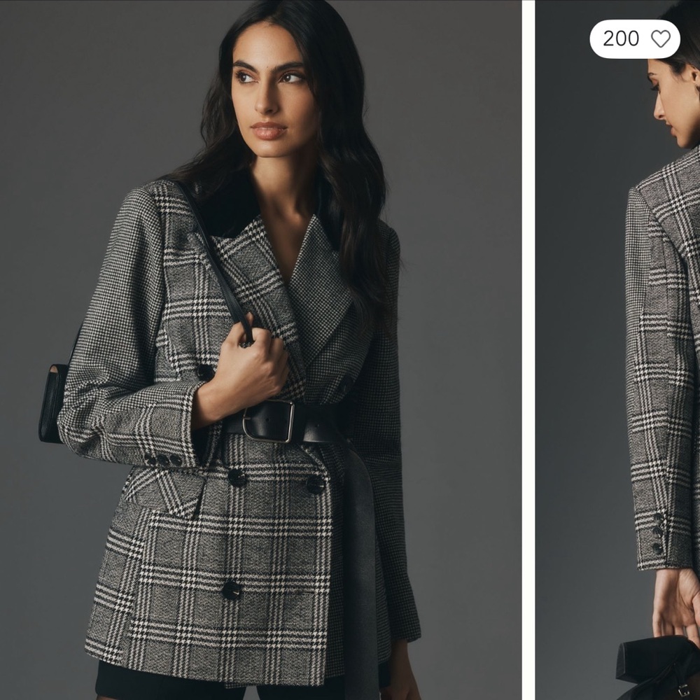 Anthropologie Mixed Plaid Houndstooth Velvet Blazer M